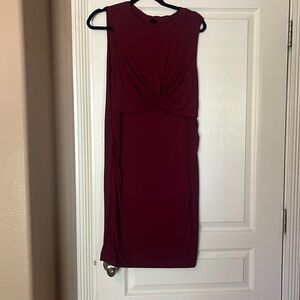 Burgundy maternity twist front rib-knit tank dress; SHEIN; size XL